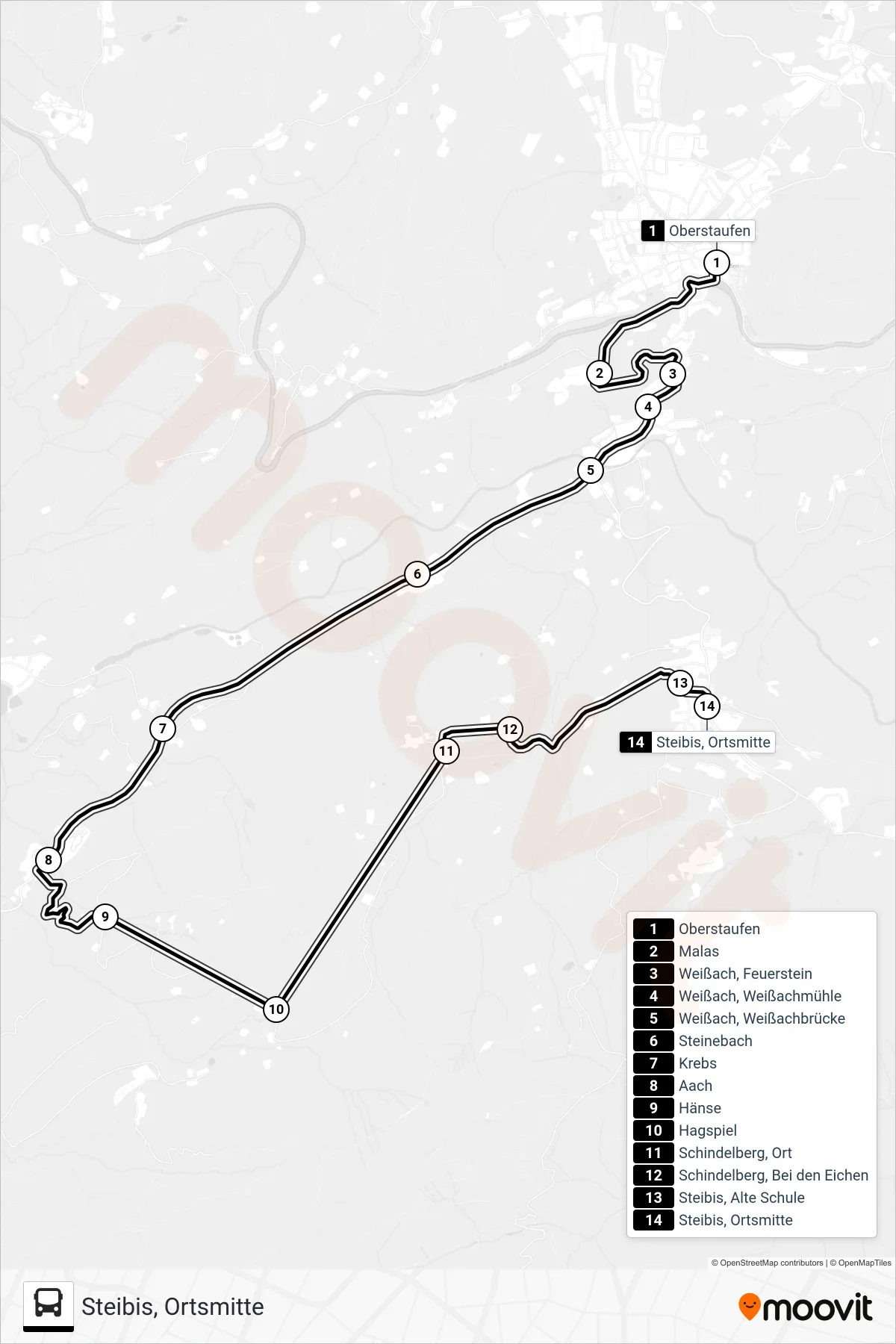 85709829 bus Line (Steibis, Ortsmitte) route and stops on a map
