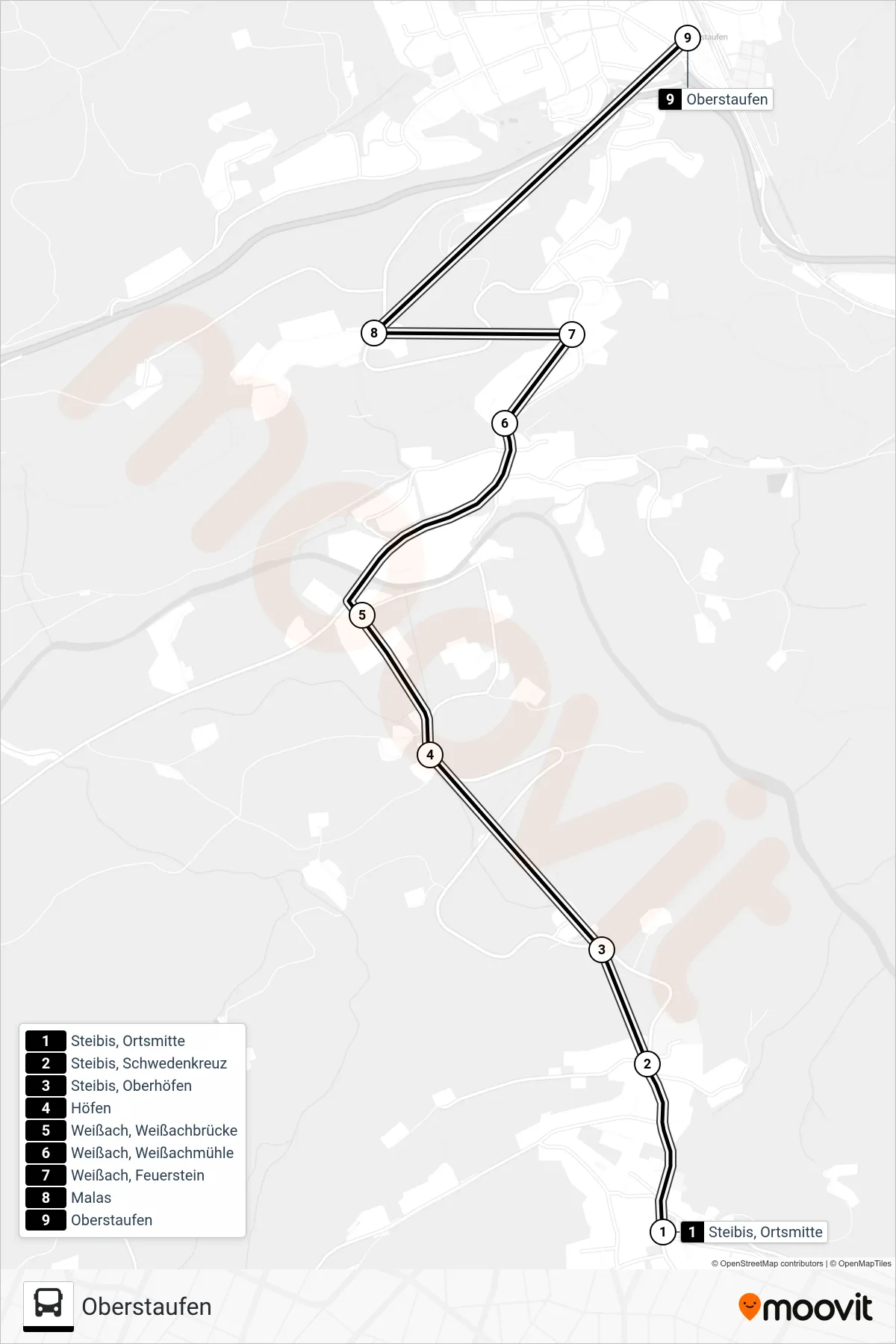 85709830 bus Line (Oberstaufen) route and stops on a map