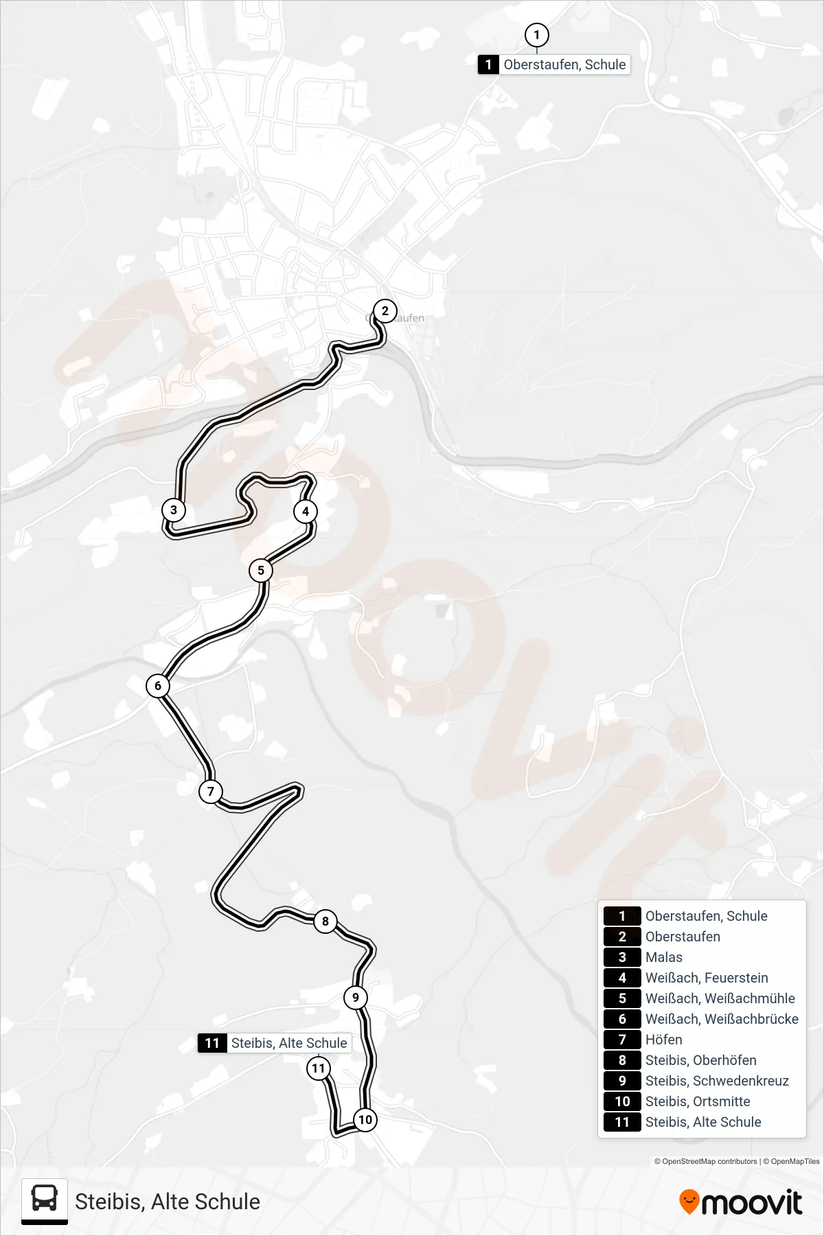 Linie 85709830 (Bus) Richtung Steibis, Alte Schule: Route und Haltestellen auf der Karte