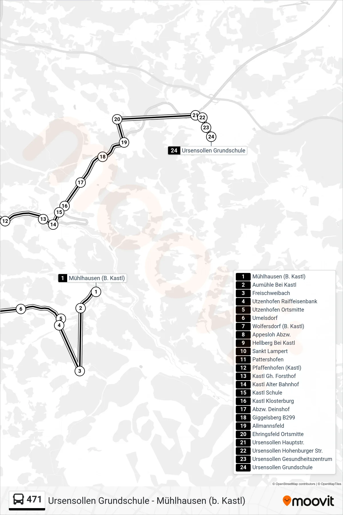 471 bus Line (Ursensollen) route and stops on a map