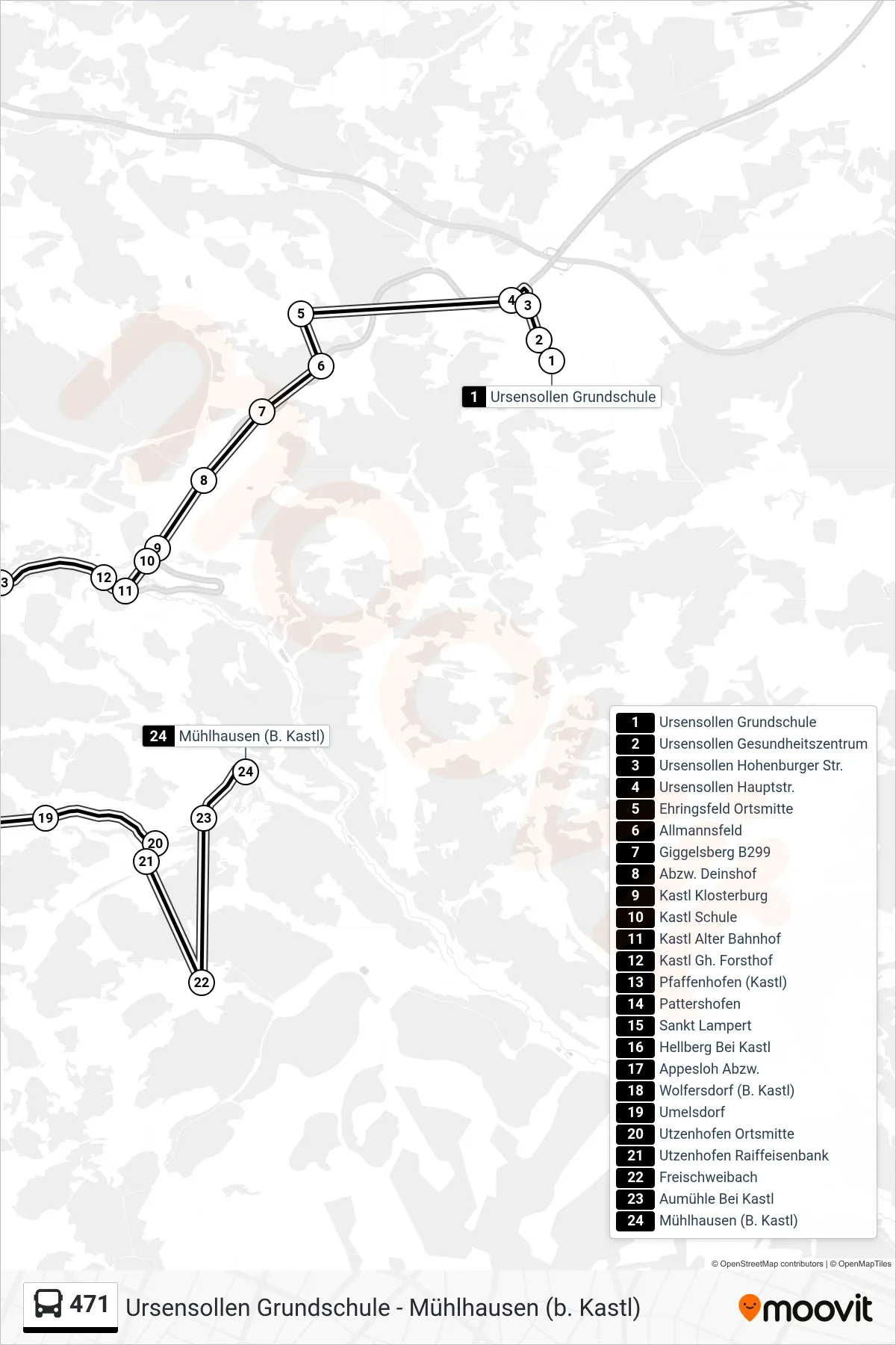 Linie 471 (Bus) Richtung Mühlhausen: Route und Haltestellen auf der Karte