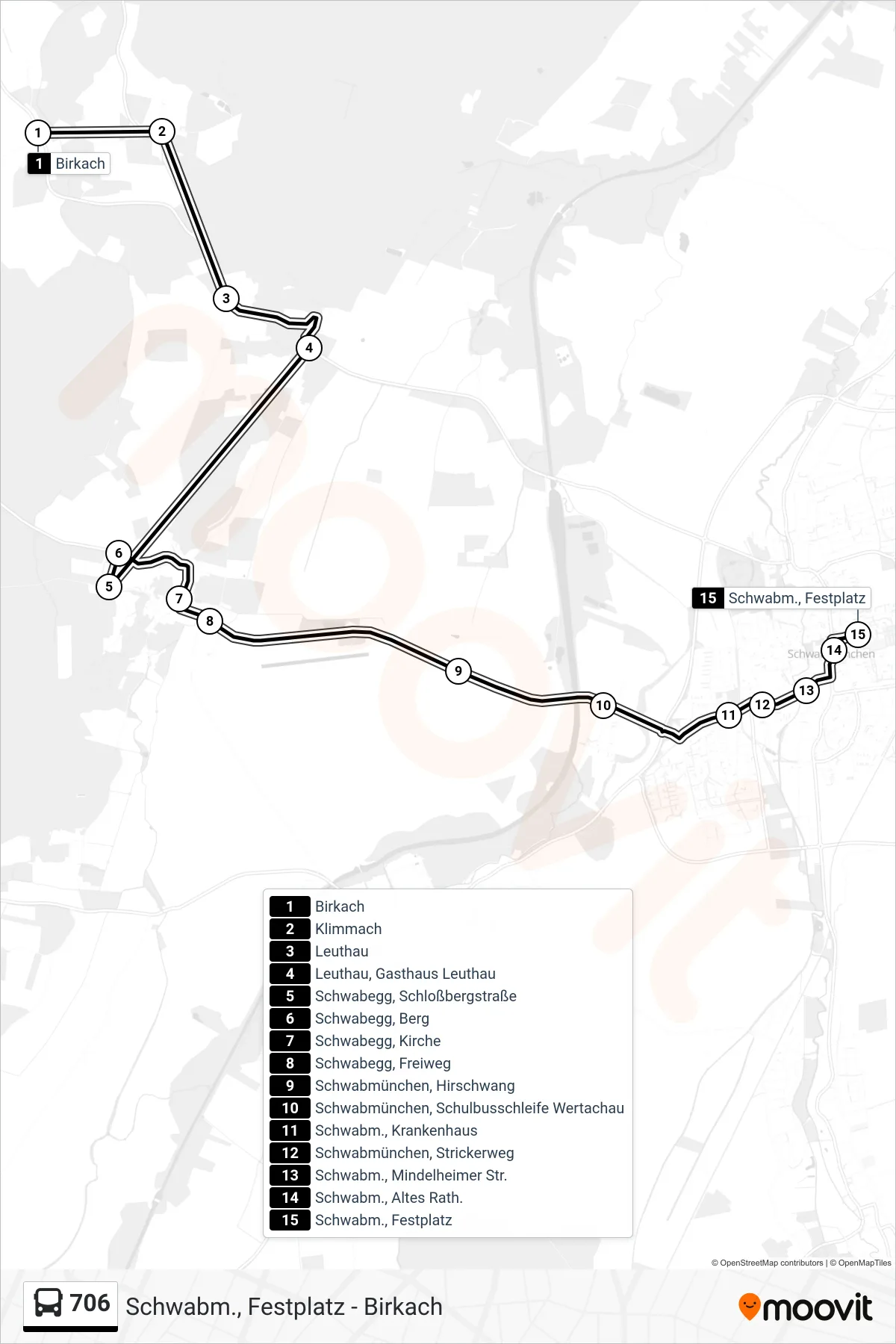 Linie 706 (Bus) Richtung Schwabm., Festplatz: Route und Haltestellen auf der Karte