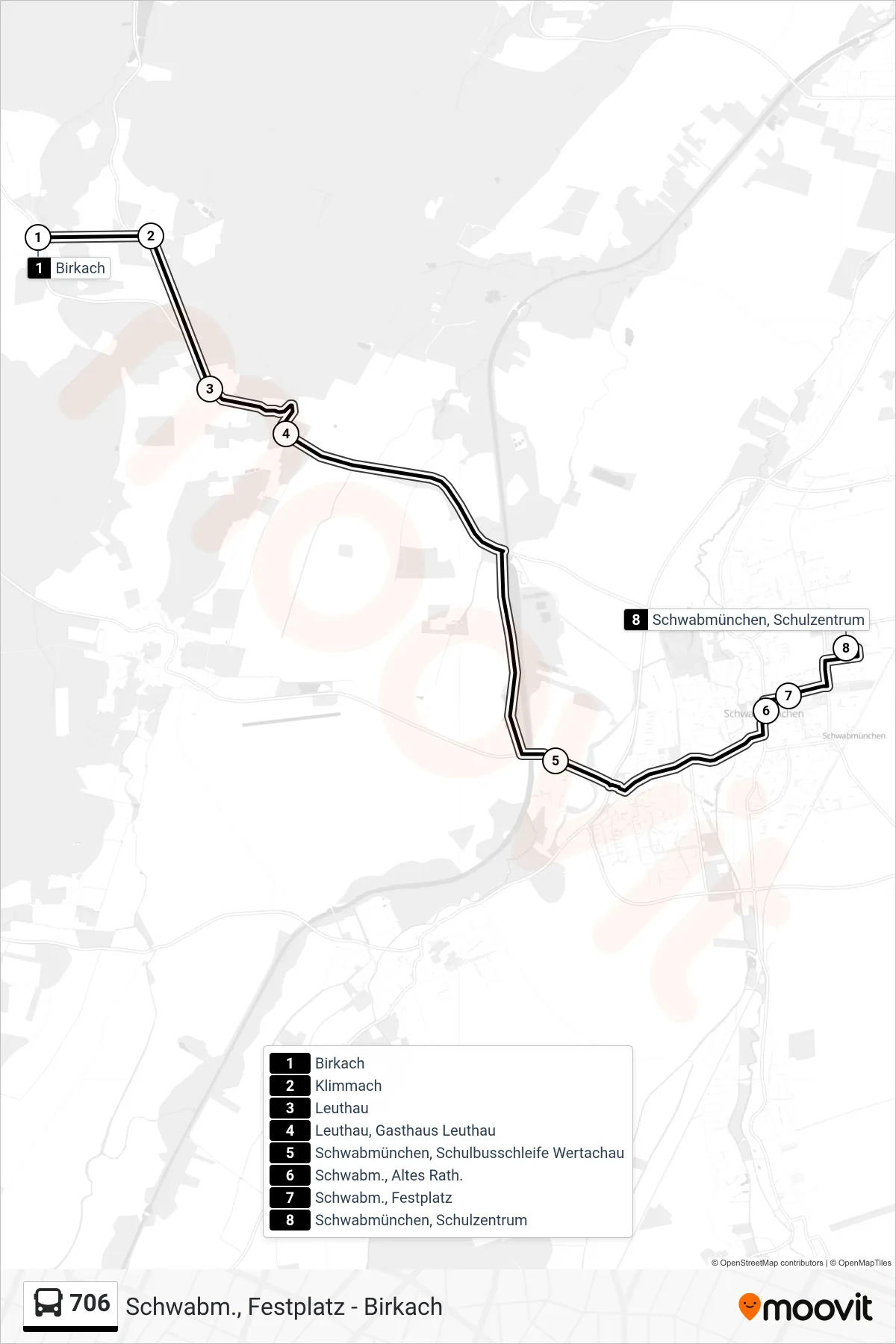 Linie 706 (Bus) Richtung Schwabmünchen, Schulzentrum: Route und Haltestellen auf der Karte