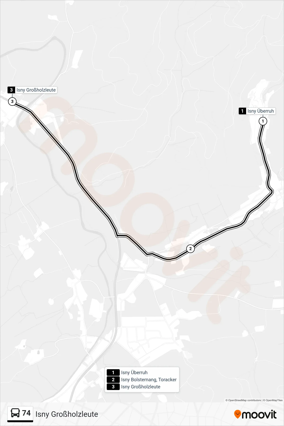 74 bus Line (Isny Großholzleute) route and stops on a map