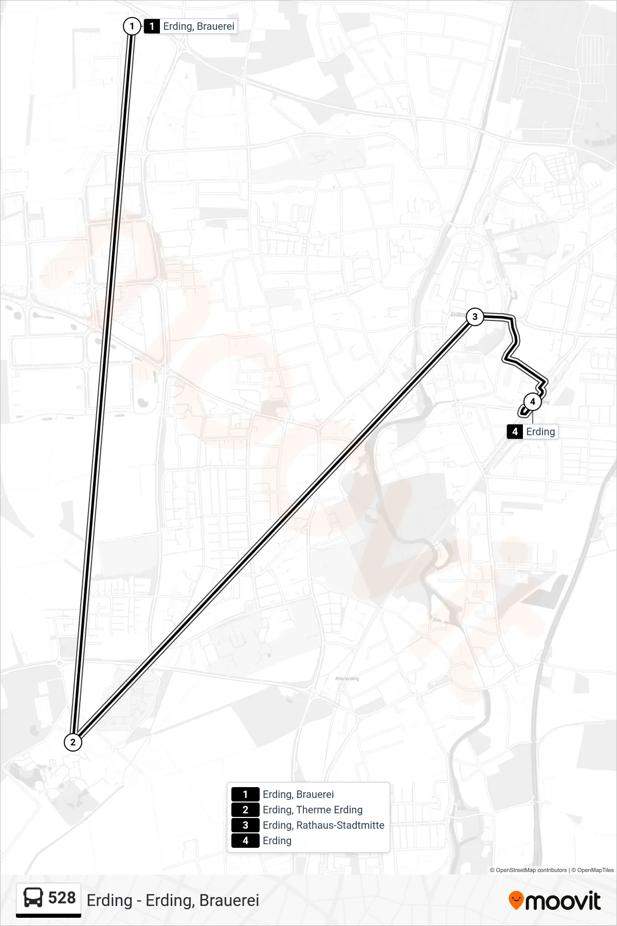 Linie 528 (Bus) Richtung Erding: Route und Haltestellen auf der Karte