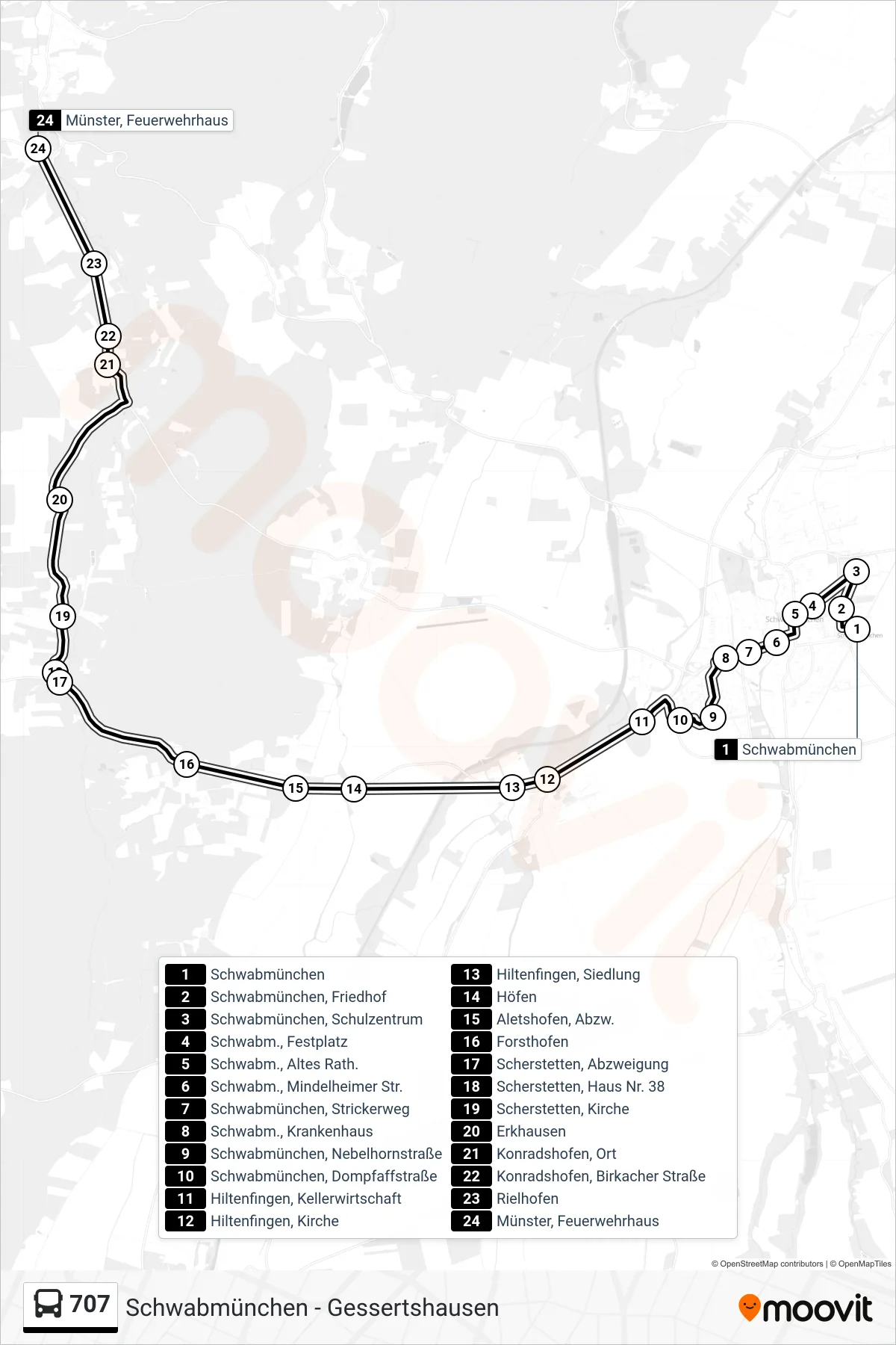 707 bus Line (Münster, Feuerwehrhaus) route and stops on a map
