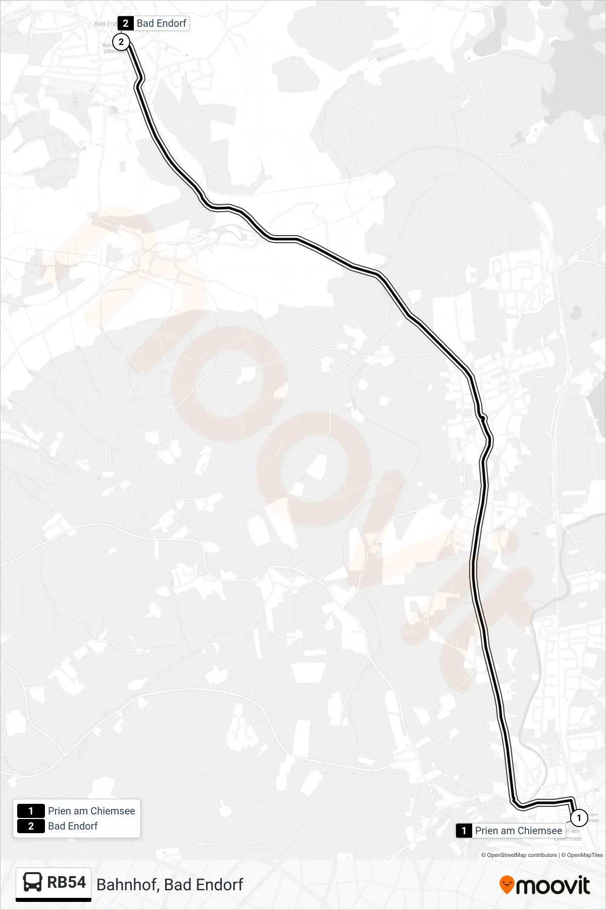 RB54 bus Line (Bahnhof, Bad Endorf) route and stops on a map