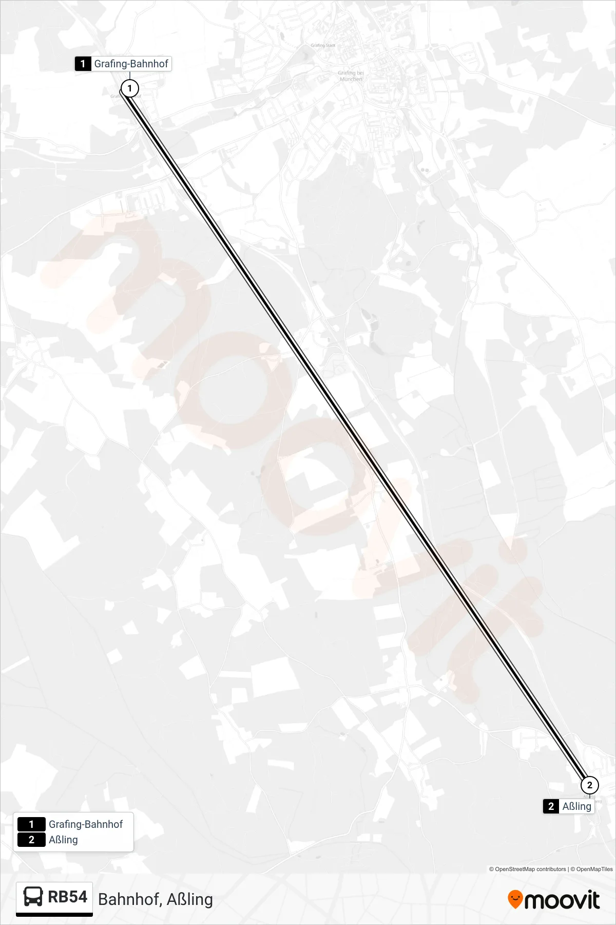 RB54 bus Line (Bahnhof, Aßling) route and stops on a map