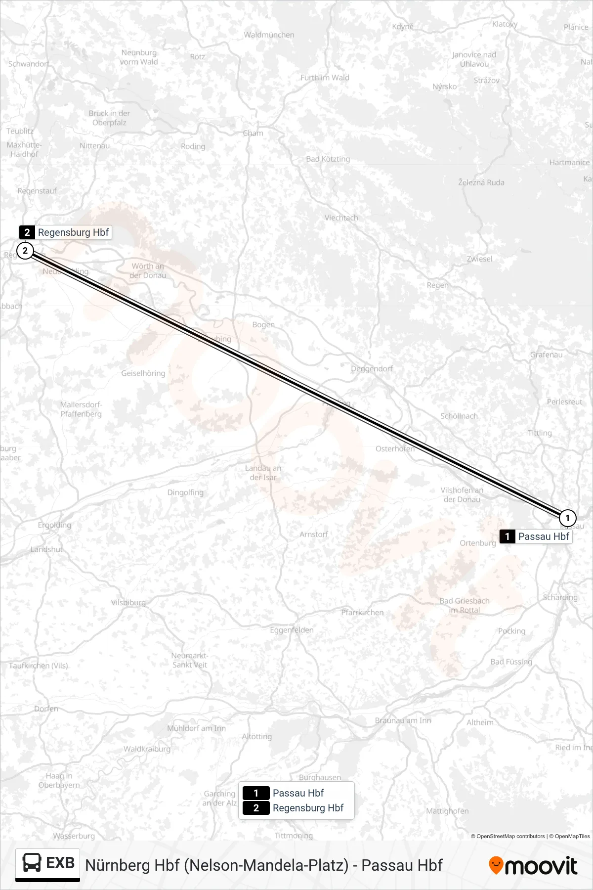 Linie EXB (Bus) Richtung Regensburg Hauptbahnhof: Route und Haltestellen auf der Karte