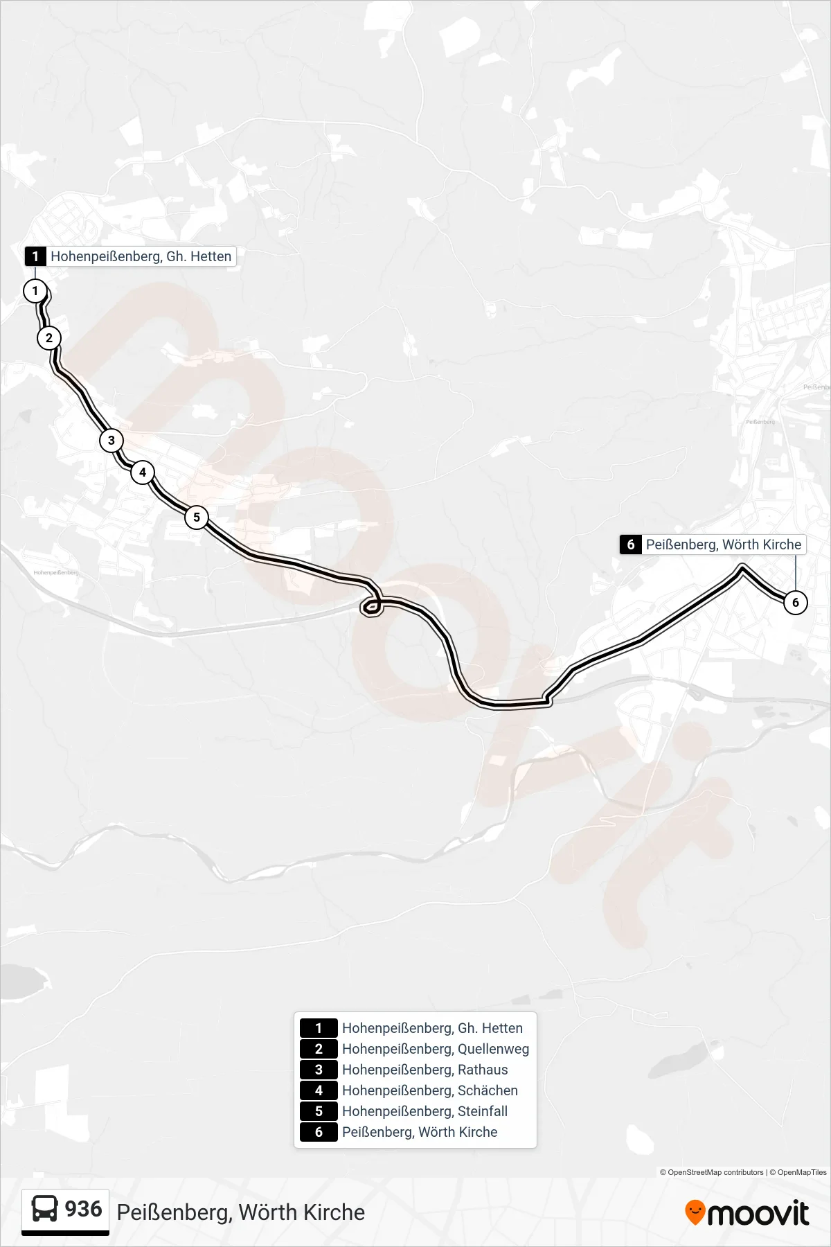 Linie 936 (Bus) Richtung Peißenberg, Wörth Kirche: Route und Haltestellen auf der Karte