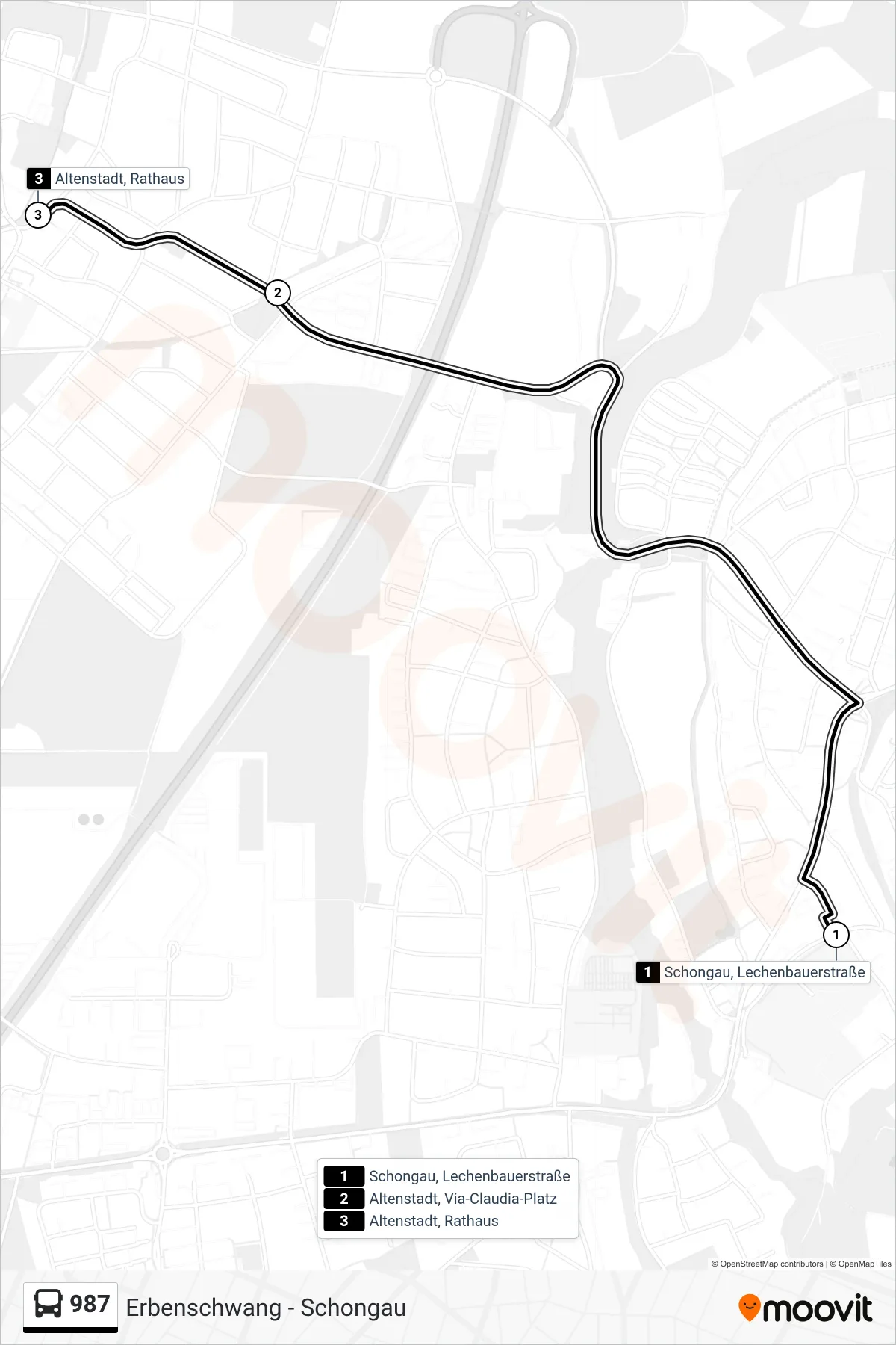 987 bus Line (Altenstadt, Rathaus) route and stops on a map