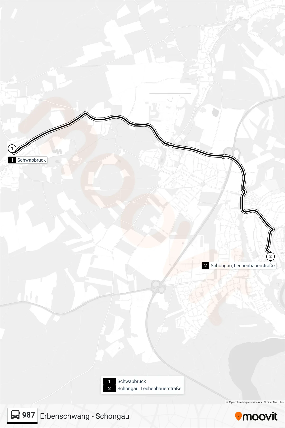 987 bus Line (Schongau, Lechenbauerstraße) route and stops on a map
