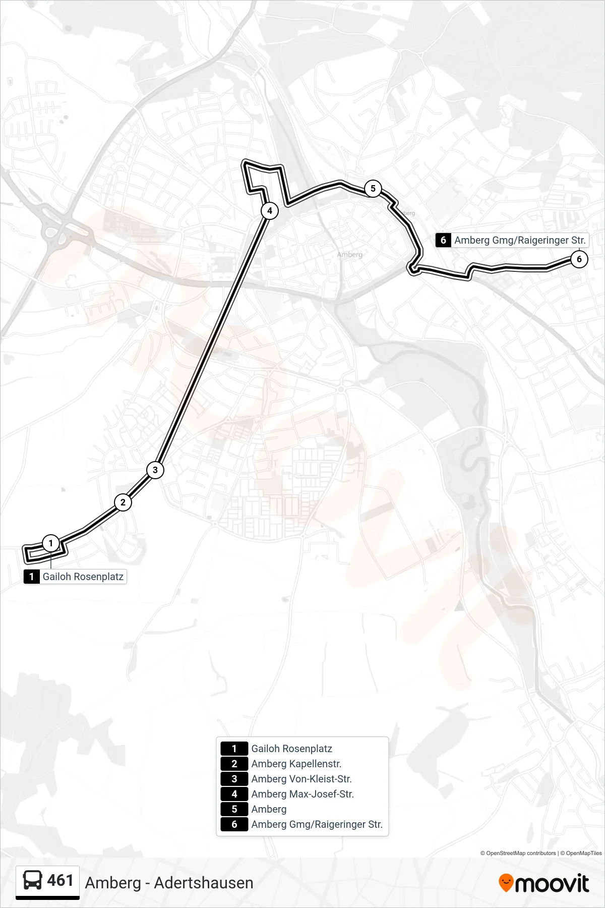 Linie 461 (Bus) Richtung Amberg Gmg/Raigeringer Str.: Route und Haltestellen auf der Karte