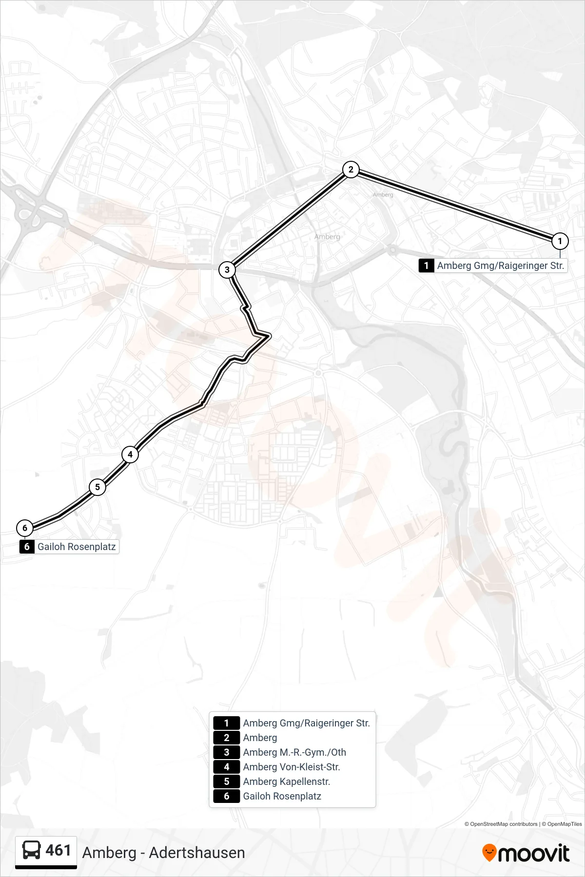 461 bus Line (Gailoh Rosenplatz) route and stops on a map