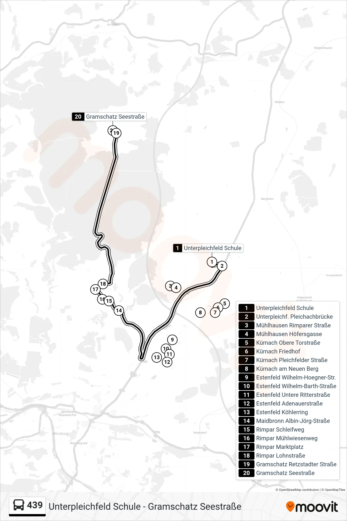 Linie 439 (Bus) Richtung Gramschatz Seestraße: Route und Haltestellen auf der Karte