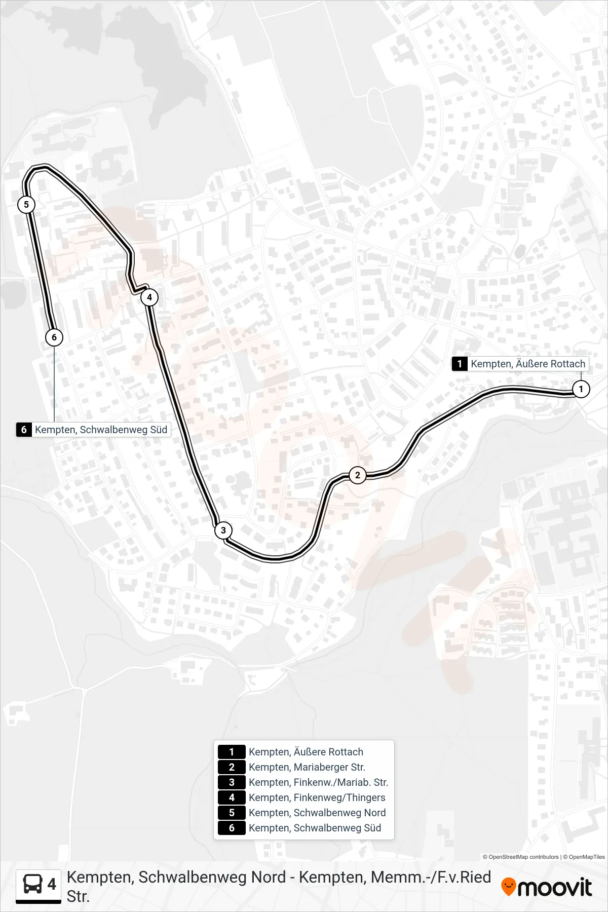 Linie 4 (Bus) Richtung Zentrum: Route und Haltestellen auf der Karte