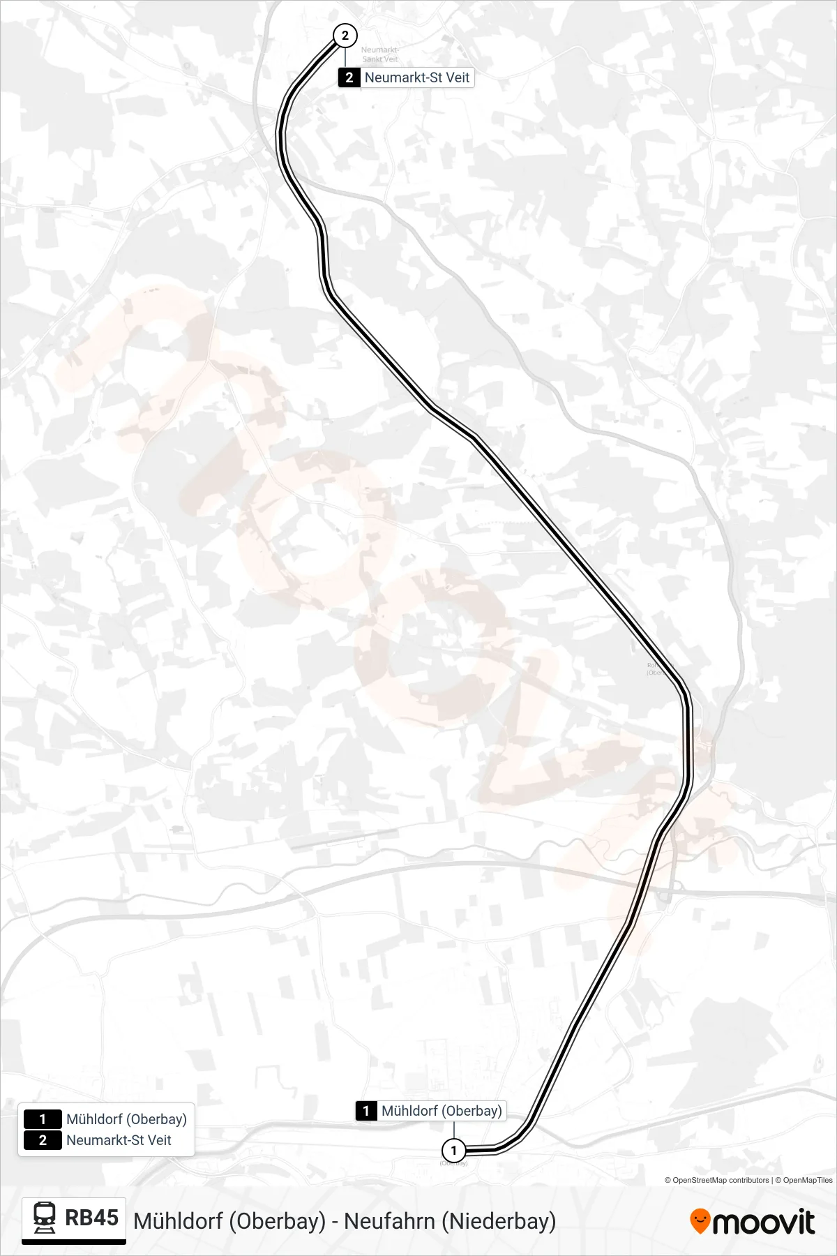 RB45 train Line (Neumarkt-St Veit) route and stops on a map