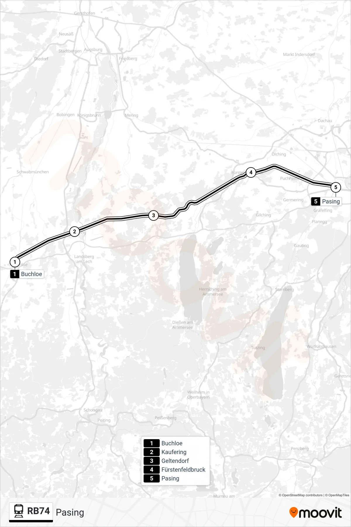 Linie RB74 (Bahn) Richtung Pasing: Route und Haltestellen auf der Karte