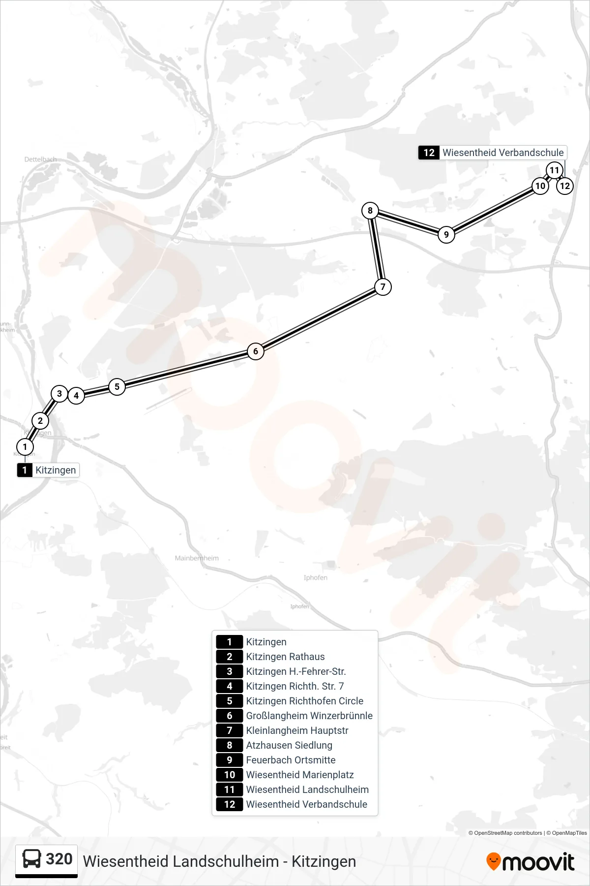 Linie 320 (Bus) Richtung Wiesentheid Lsh: Route und Haltestellen auf der Karte