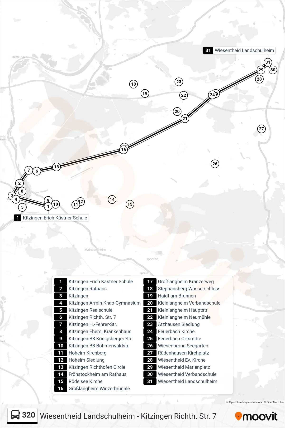 Linie 320 (Bus) Richtung Wiesentheid Lsh: Route und Haltestellen auf der Karte