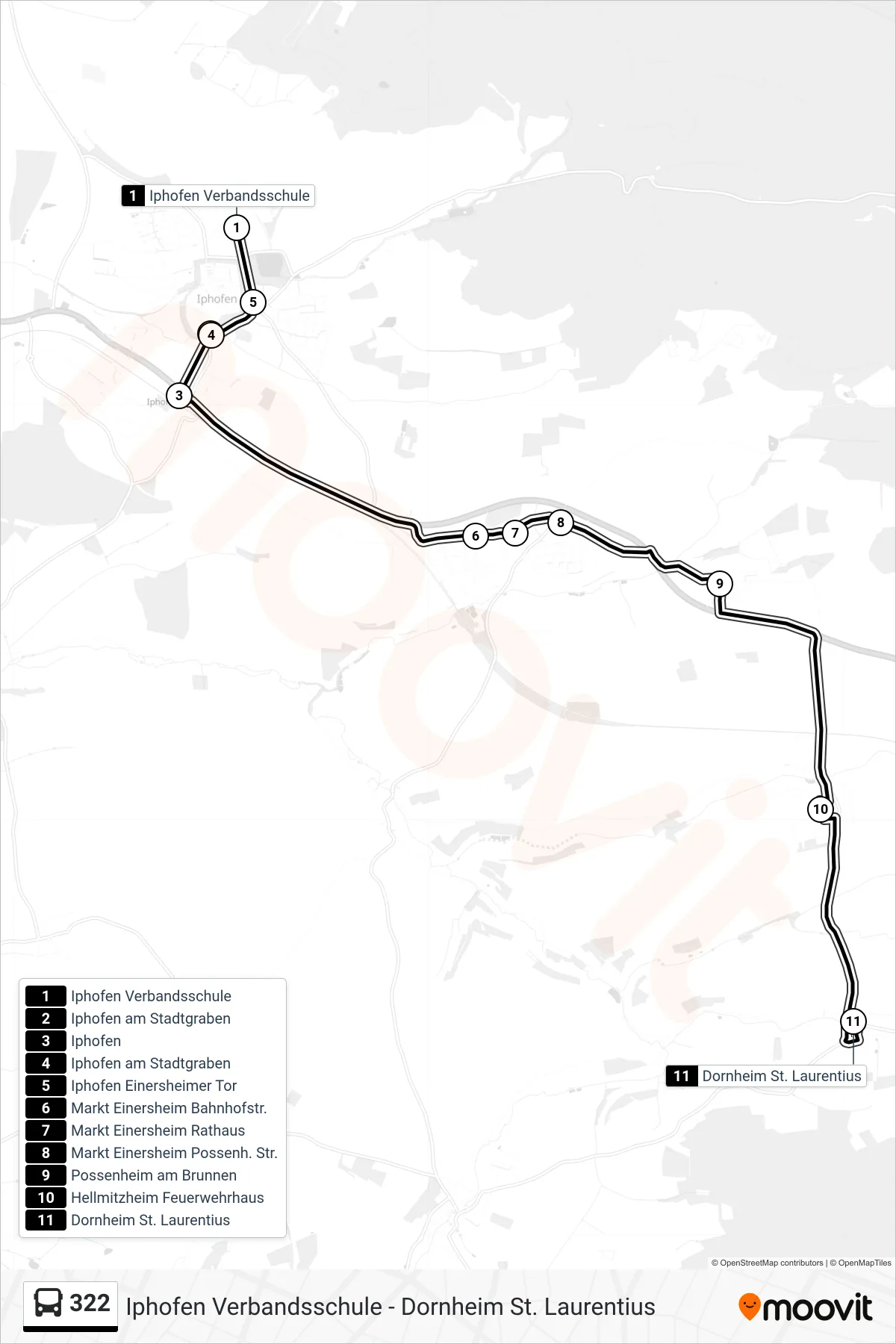 322 bus Line (Dornheim) route and stops on a map