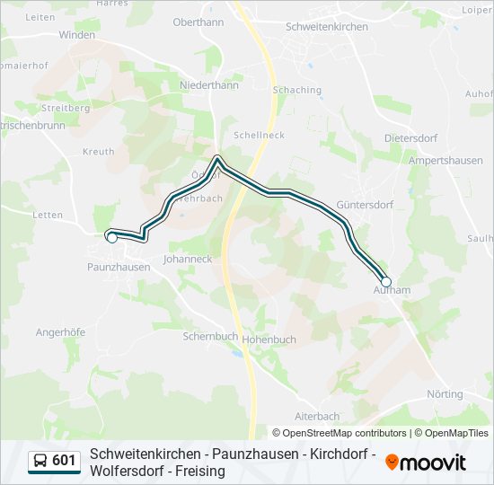 601 bus Line Map