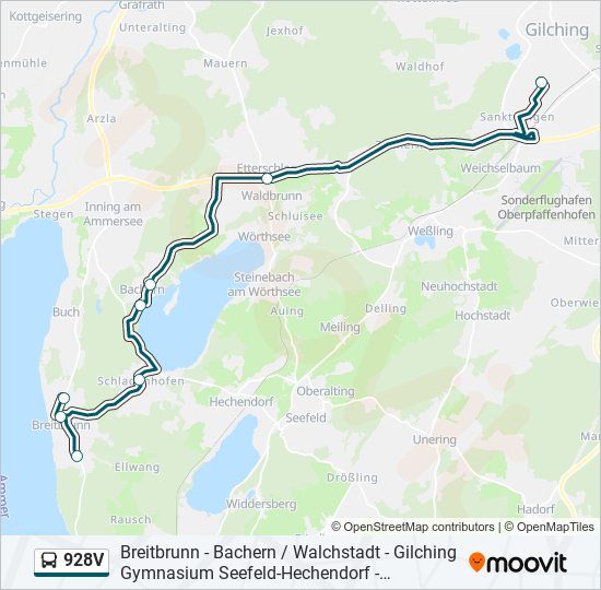 Автобус 928V: карта маршрута