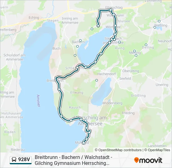 Автобус 928V: карта маршрута