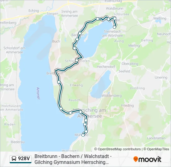 Автобус 928V: карта маршрута