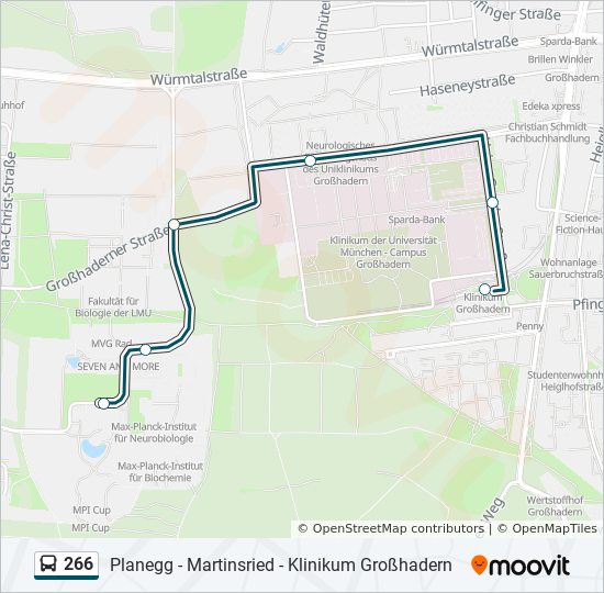 266 bus Route Map - Martinsried, Max-Planck-Inst. 