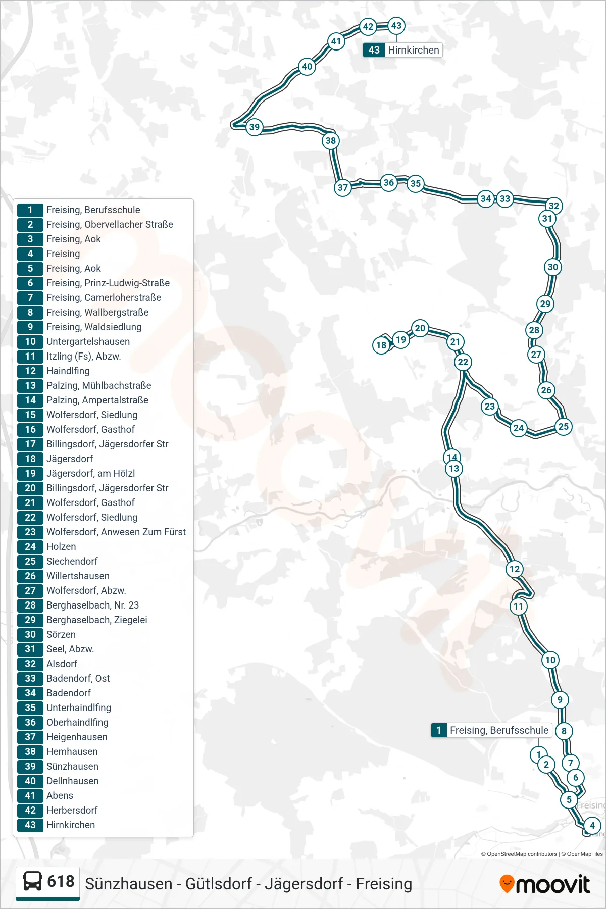 618 bus Line (Hirnkirchen) route and stops on a map