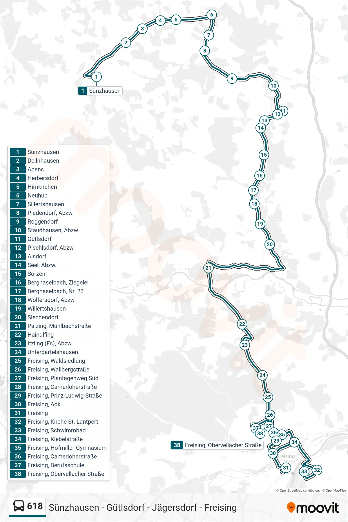 Linie 618 (Bus) Richtung Obervellacher Straße: Route und Haltestellen auf der Karte