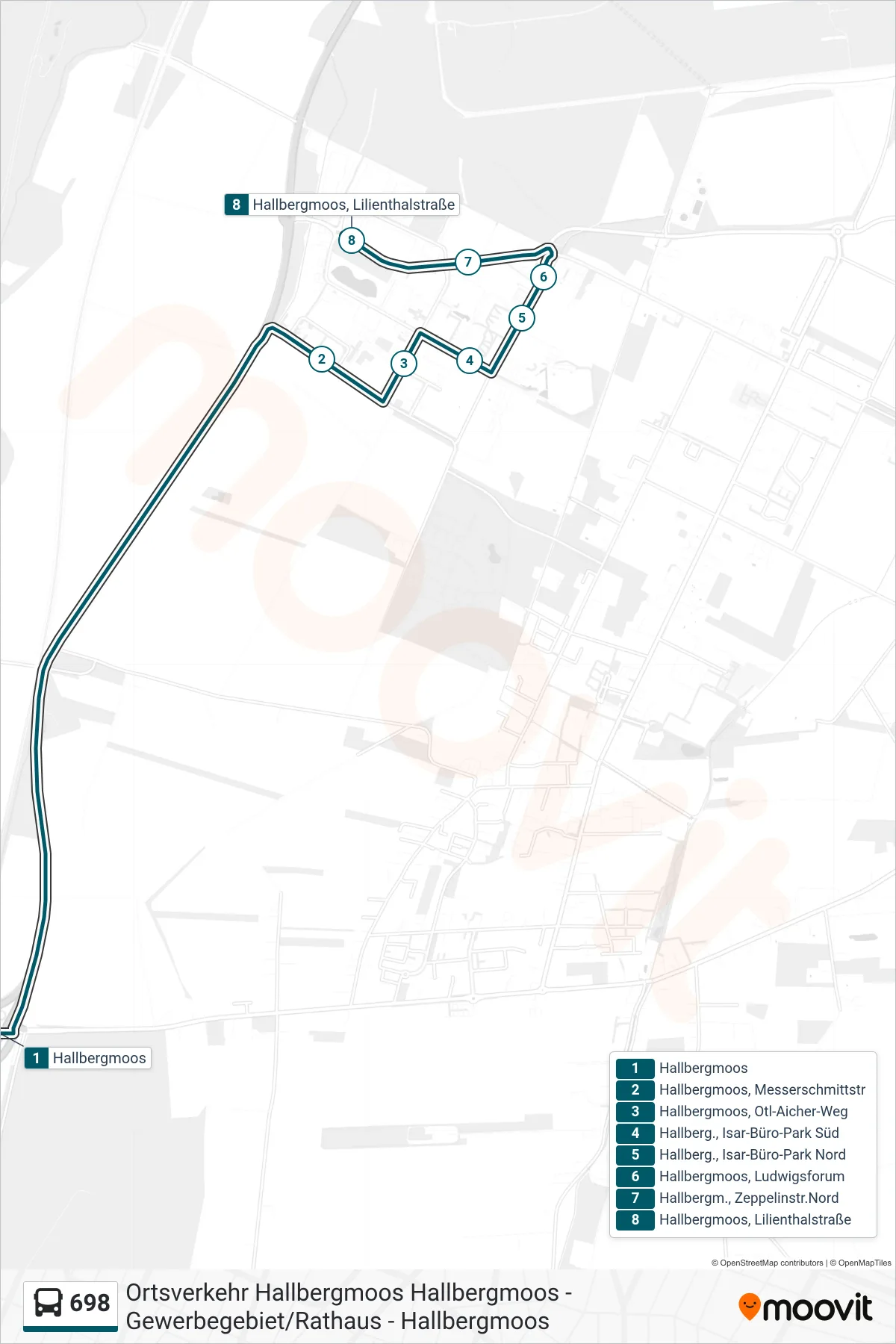 Linie 698 (Bus) Richtung Lilienthalstraße: Route und Haltestellen auf der Karte