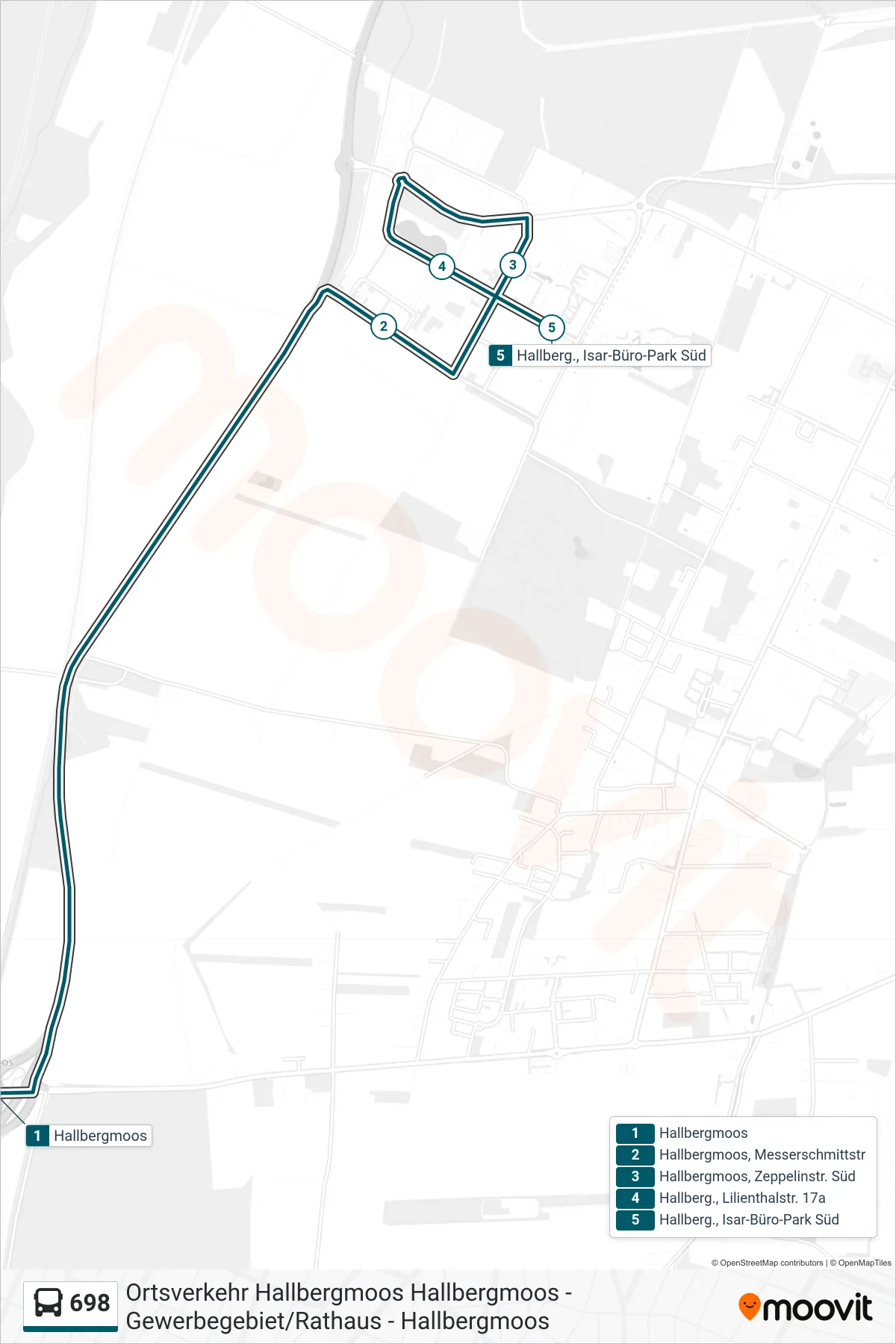 Linie 698 (Bus) Richtung Isar-Büro-Park Süd: Route und Haltestellen auf der Karte