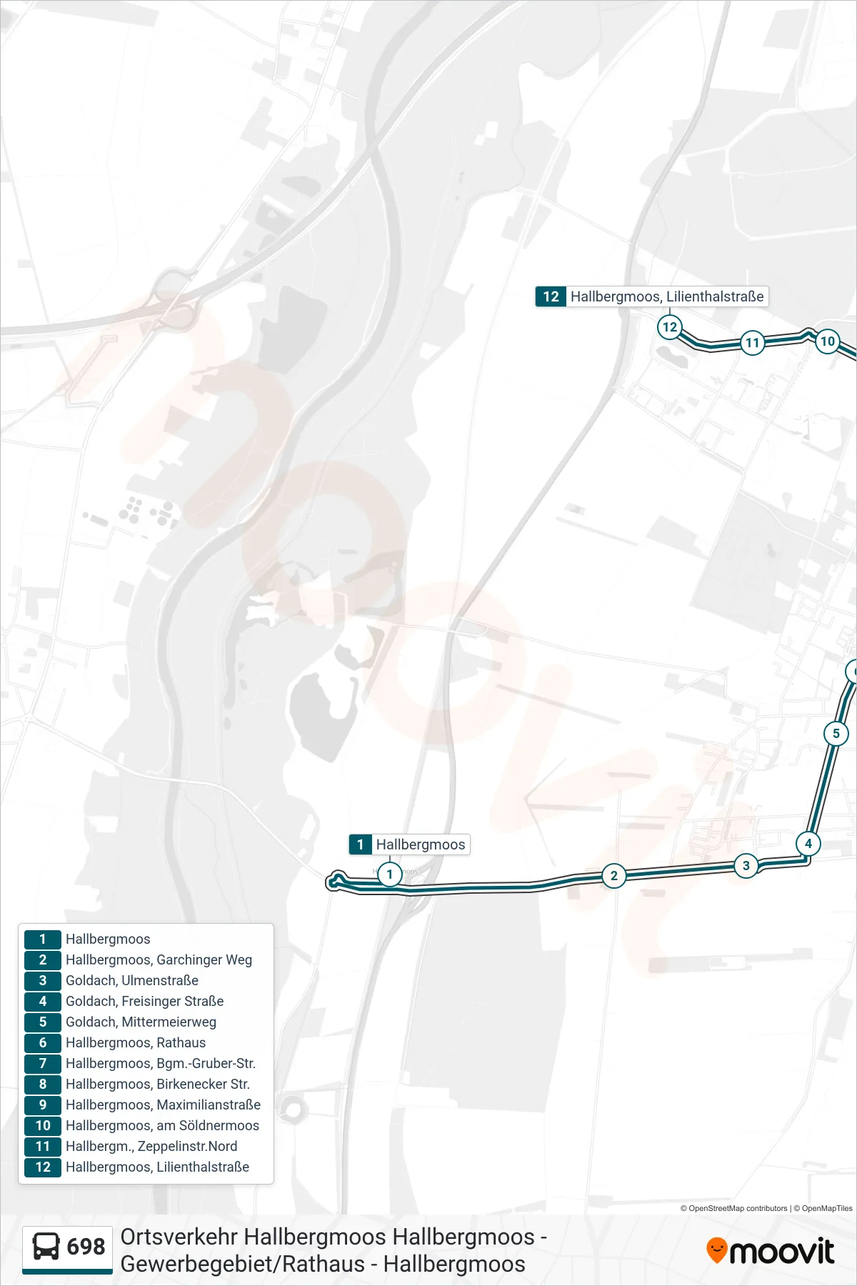 Linie 698 (Bus) Richtung Lilienthalstraße: Route und Haltestellen auf der Karte