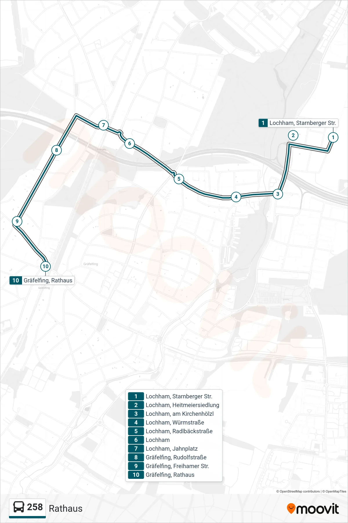 Linie 258 (Bus) Richtung Rathaus: Route und Haltestellen auf der Karte