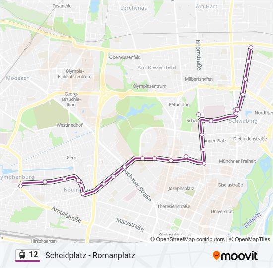 Трамвай 12: карта маршрута