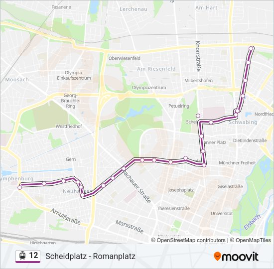 Трамвай 12: карта маршрута