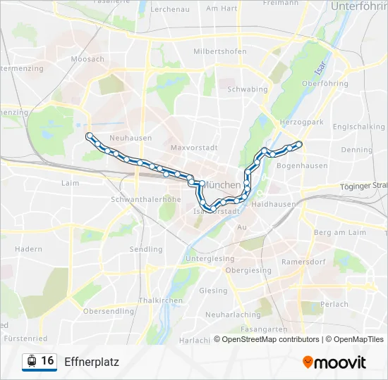 Трамвай 16: карта маршрута