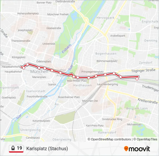 Трамвай 19: карта маршрута