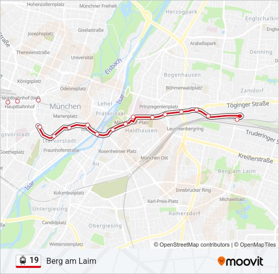 Straßenbahnlinie 19 Karte
