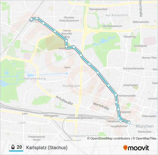 Трамвай 20: карта маршрута