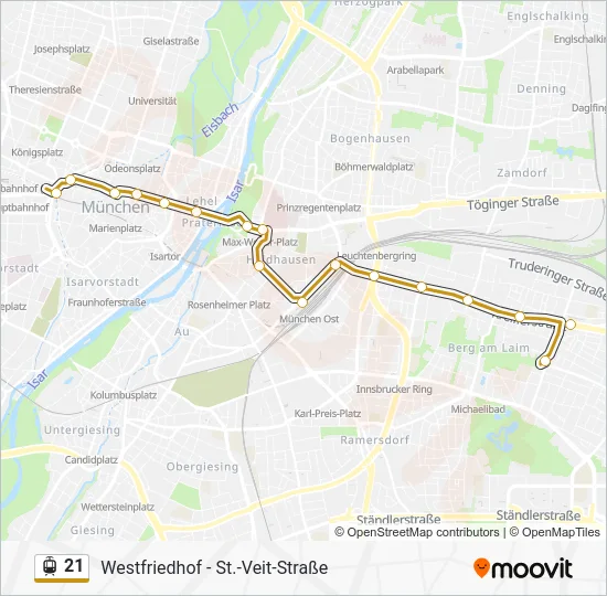 Трамвай 21: карта маршрута