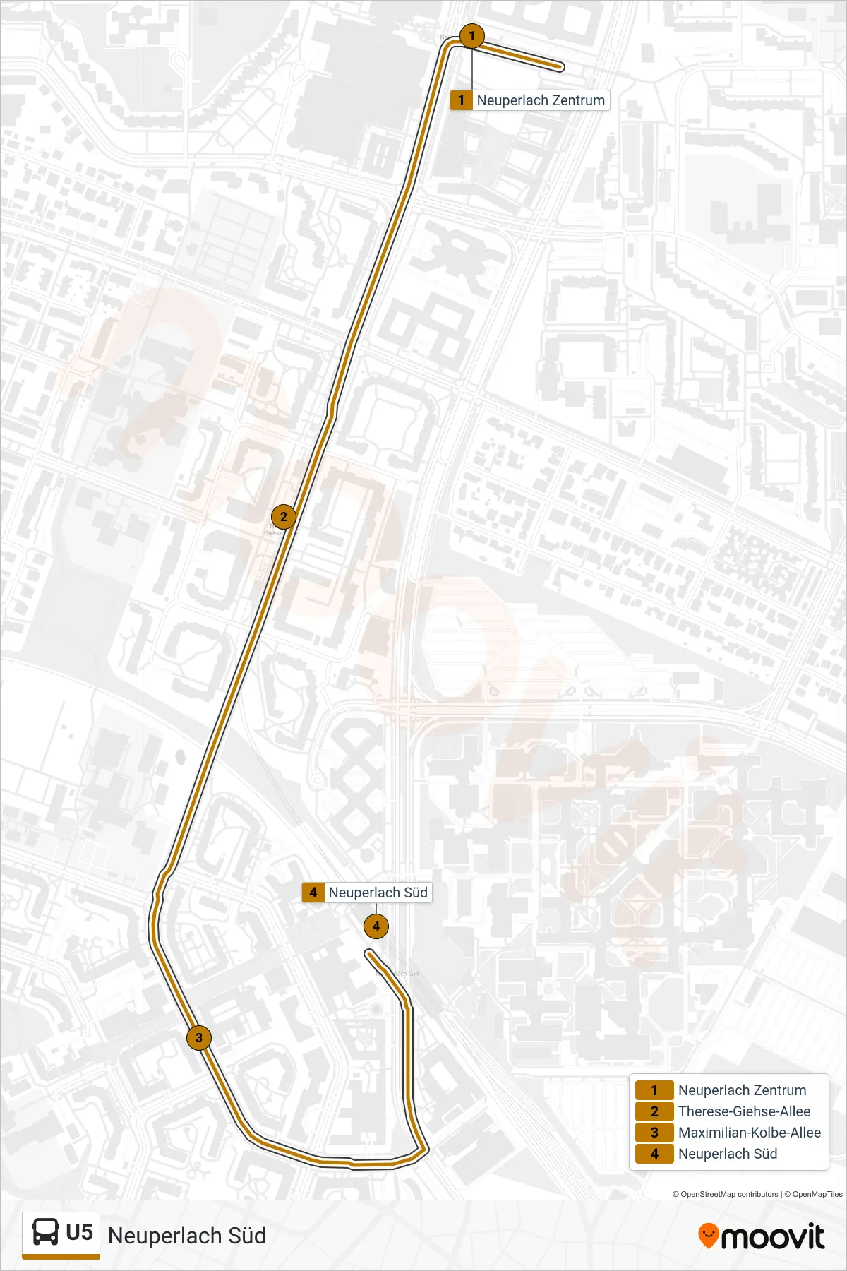 Linie U5 (Bus) Richtung Neuperlach Süd: Route und Haltestellen auf der Karte
