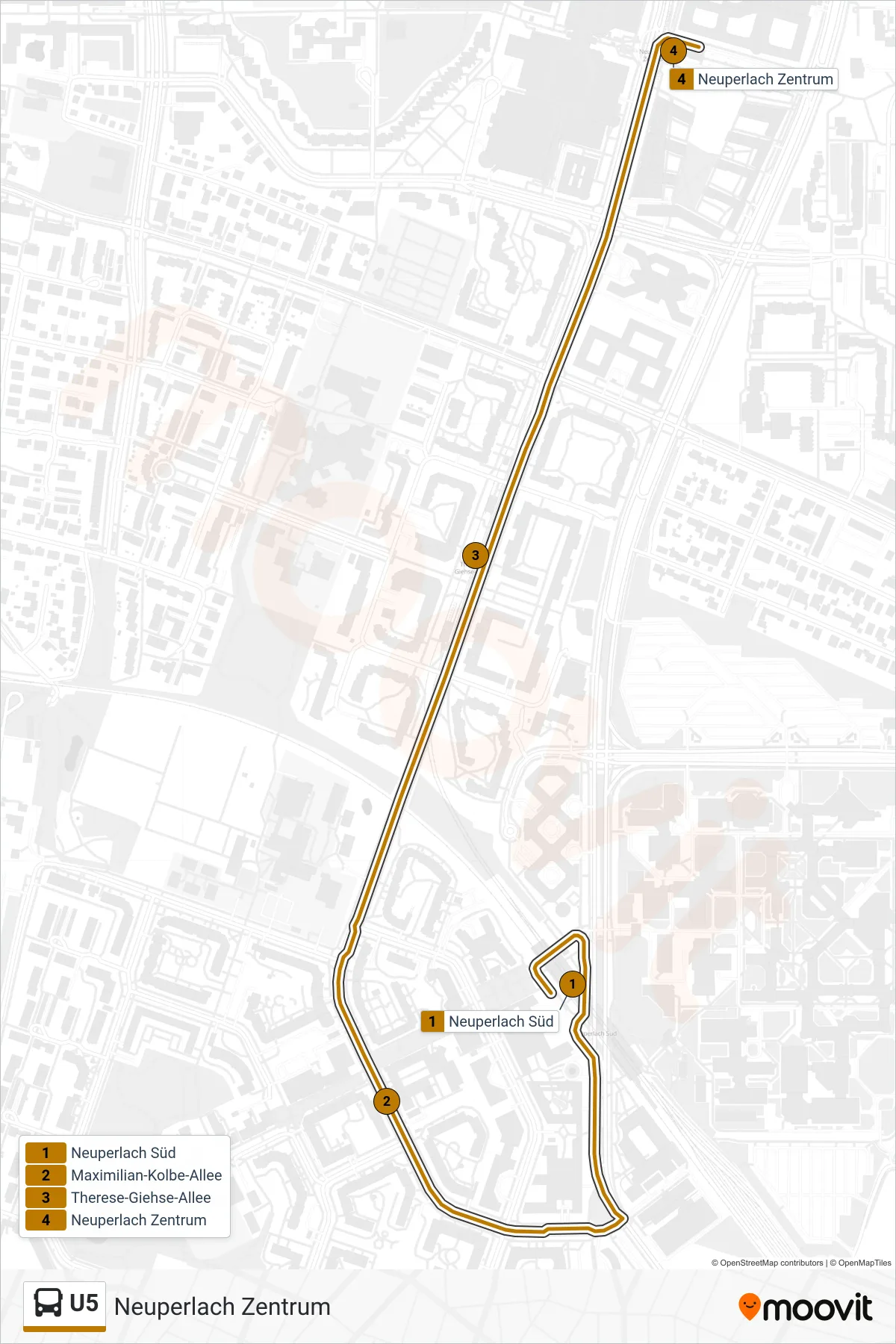 Linie U5 (Bus) Richtung Neuperlach Zentrum: Route und Haltestellen auf der Karte