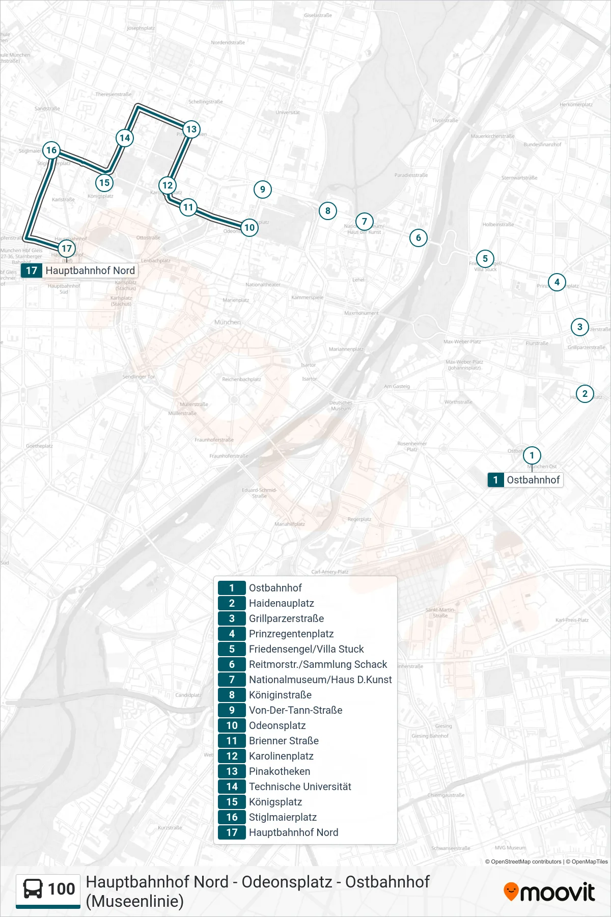 Linie 100 (Bus) Richtung Hauptbahnhof Nord: Route und Haltestellen auf der Karte