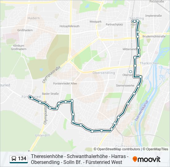 134 bus Line Map