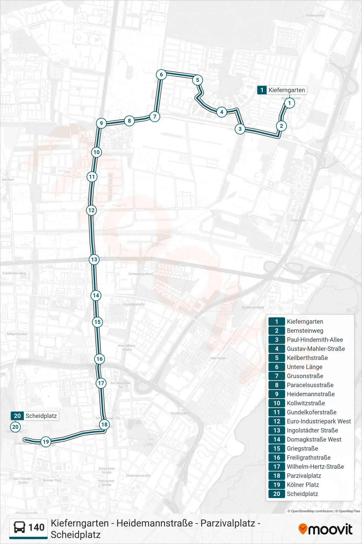 Linie 140 (Bus) Richtung Scheidplatz: Route und Haltestellen auf der Karte