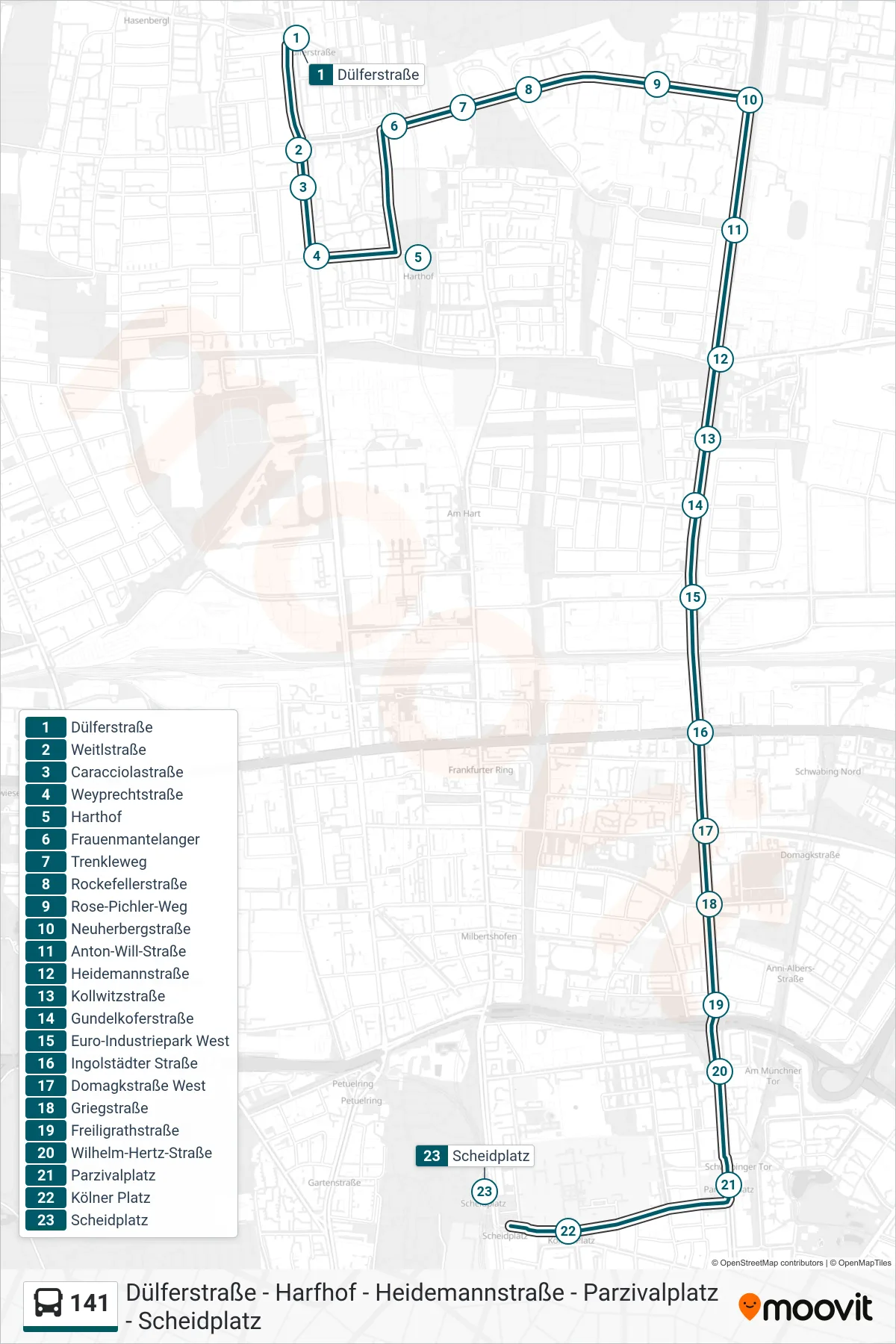 Linie 141 (Bus) Richtung Scheidplatz: Route und Haltestellen auf der Karte
