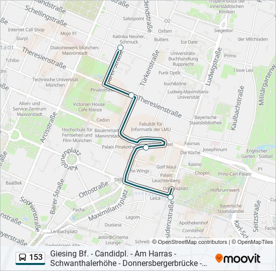 153 bus Line Map